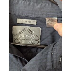 Bruno New York Vtg  Mens L Button Up Long Sleeve Shirt  Black Blue Gray Striped‎